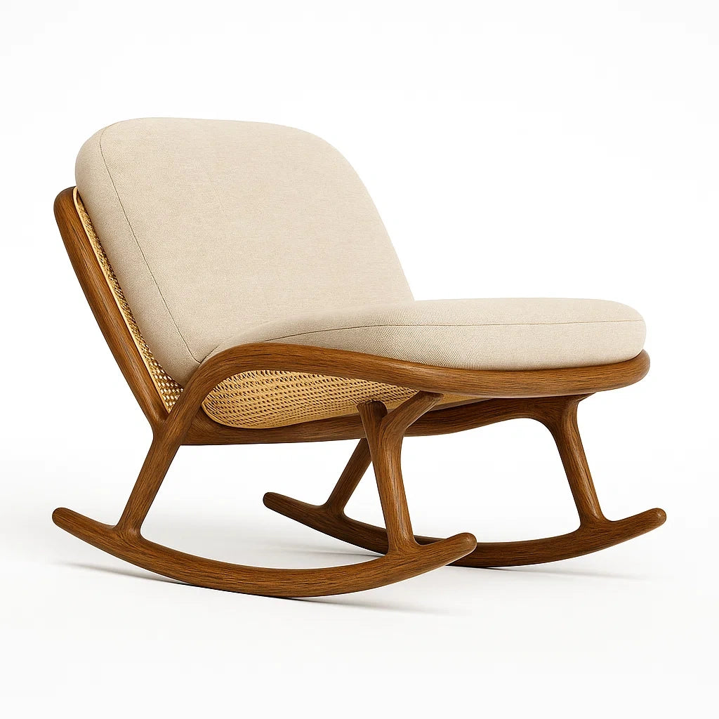Schaukelstuhl Holz Beige Rattan Polyester