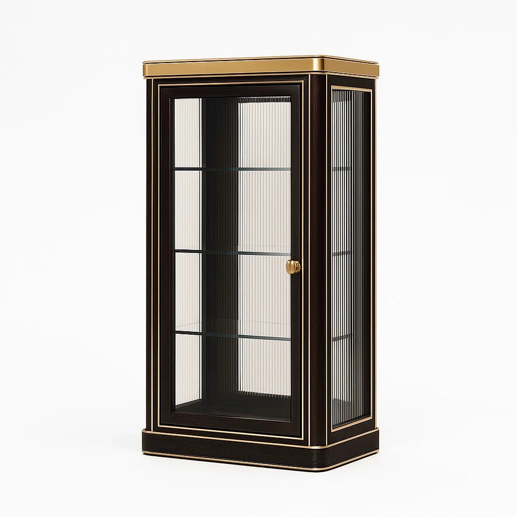 Vitrine Holz Gehärtetes Glas Schwarz/Gold 180cm