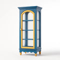 Vitrine aus Massivholz mit Glastür Blau/Gelb