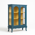 Vitrine aus MDF und Kiefernholz mit Glastüren in Blau und Gelb