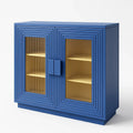 Zweiflügeltürenschrank Blau MDF-Holz Geriffeltes Glas 100x40x90cm
