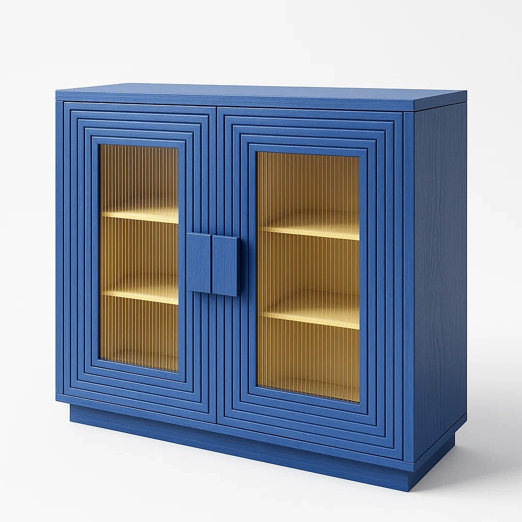 Zweiflügeltürenschrank Blau MDF-Holz Geriffeltes Glas 100x40x90cm