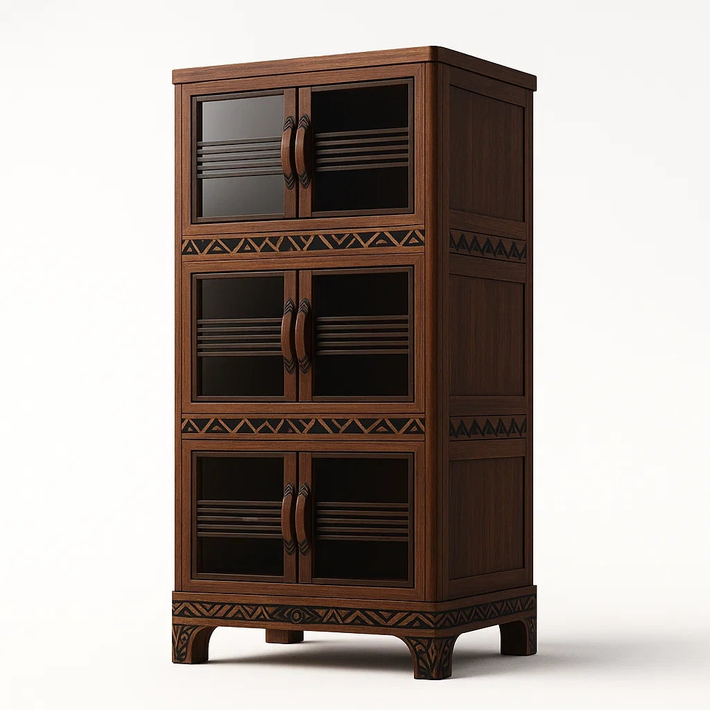 Holzschrank mit Glastüren Schwarzbraun