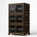 Holz- und Glas-Schrank mit drei Fächern, Dunkelbraun und Gold, 180 cm