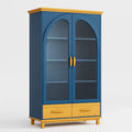 Zweiflügeliger Holzschrank mit geriffeltem Glas Blau/Gelb