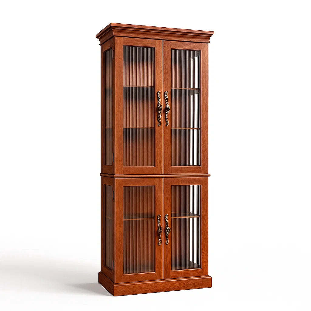 Vitrine aus Eichenholz mit Glastüren, 200 cm Höhe