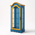 Holzschrank Blau/Gelb mit geripptem Glas