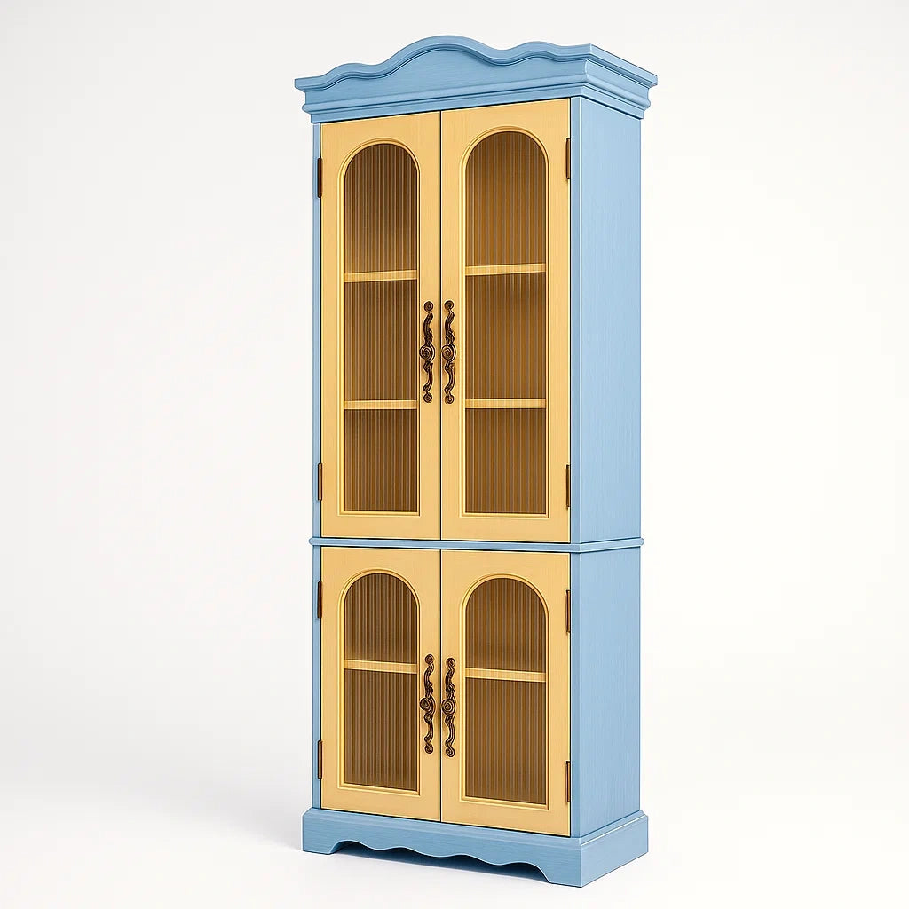 MDF-Schrank mit geriffeltem Glas Blau/Gelb 190x80x40 cm