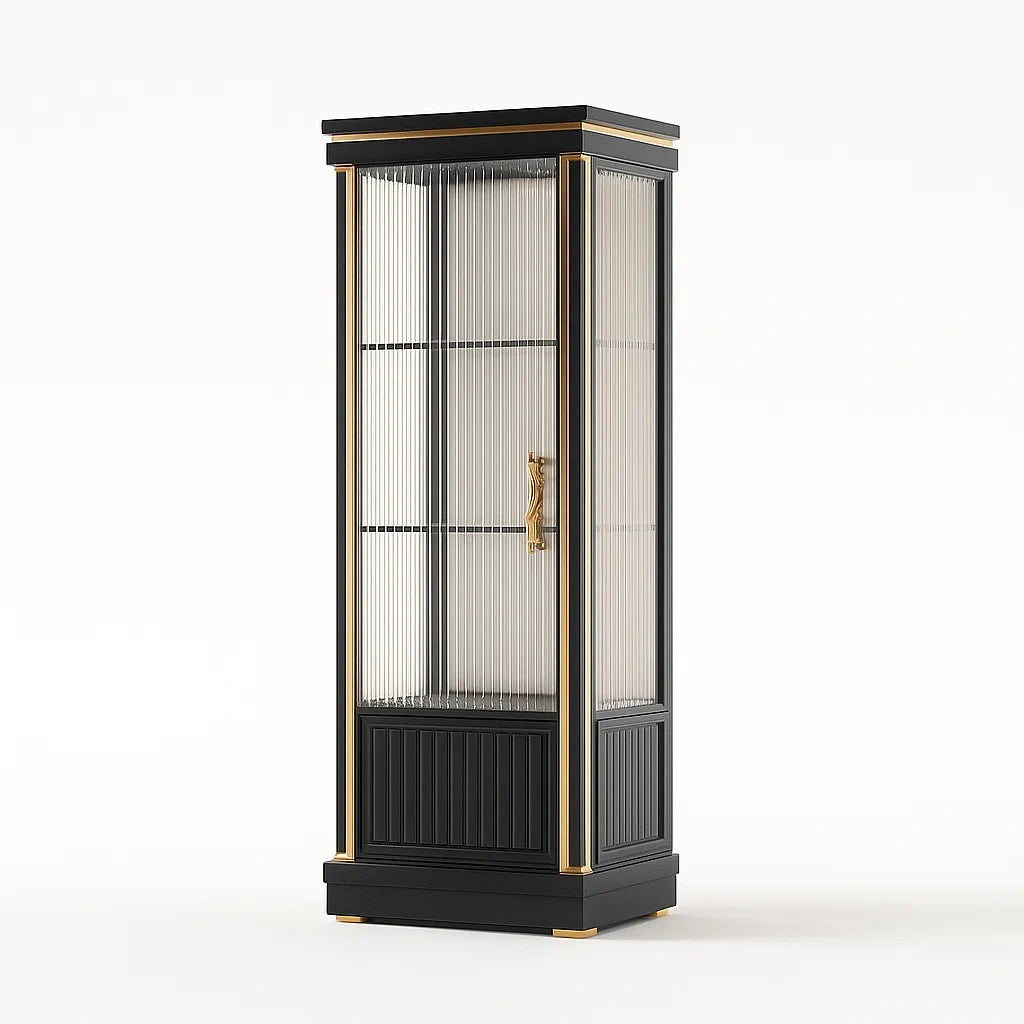 Schwarze Vitrine aus Glas mit Edelstahlrahmen