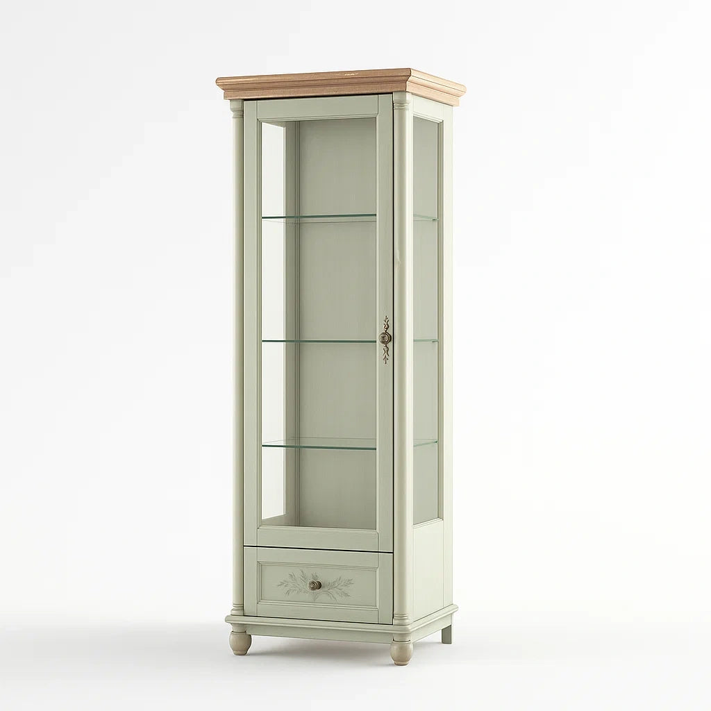 Vitrine Massivholz Glas Weiß/Grün 180 cm
